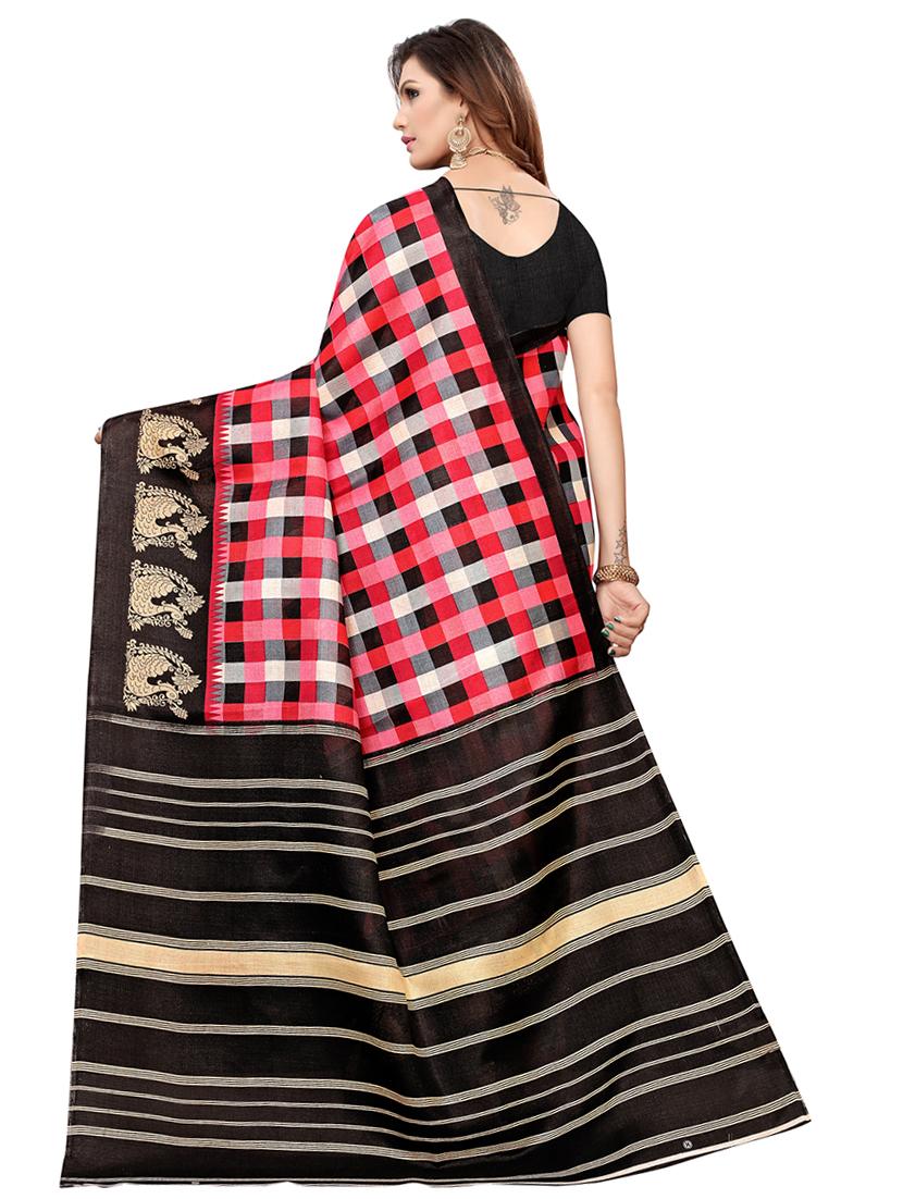 checkered printed saree with blouse - 16633370 - Zoom Image - 2