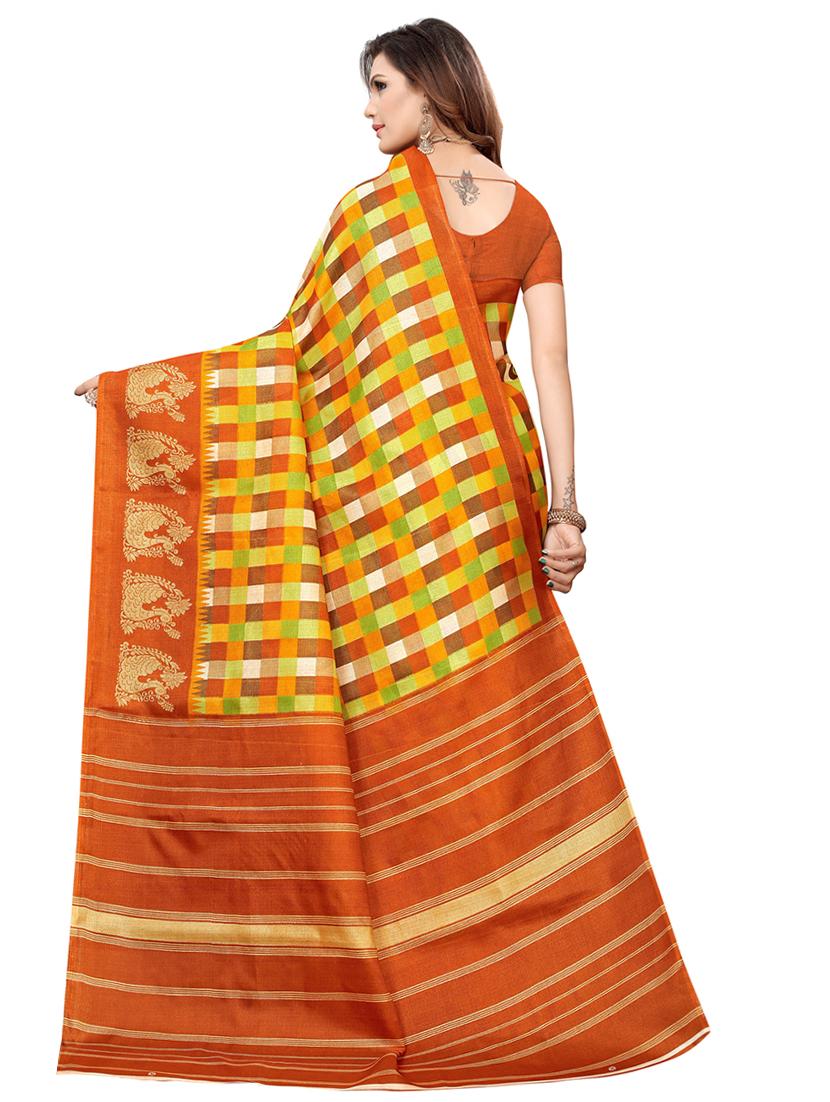 checkered printed saree with blouse - 16633371 - Zoom Image - 2