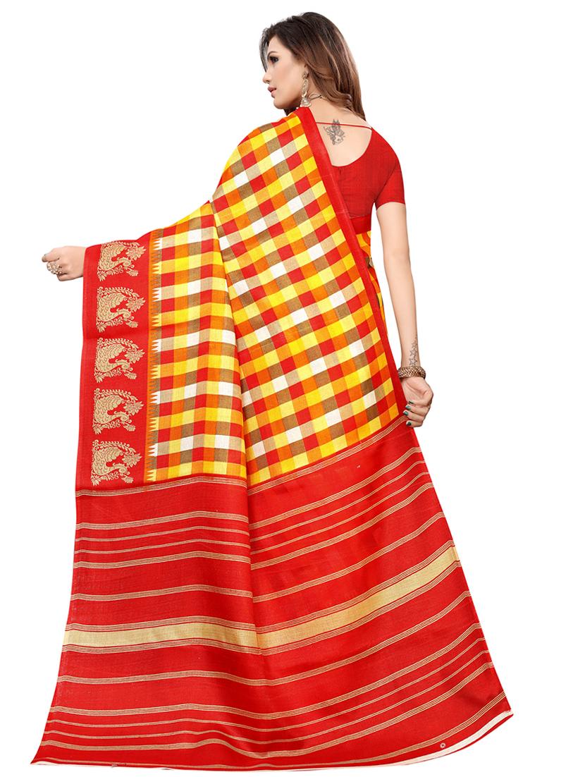 checkered printed saree with blouse - 16633372 - Zoom Image - 2