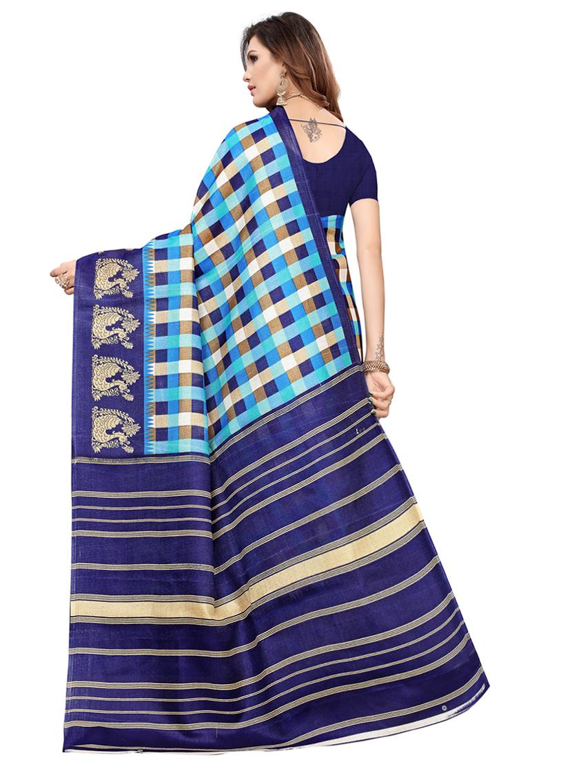checkered printed saree with blouse - 16633373 - Zoom Image - 2
