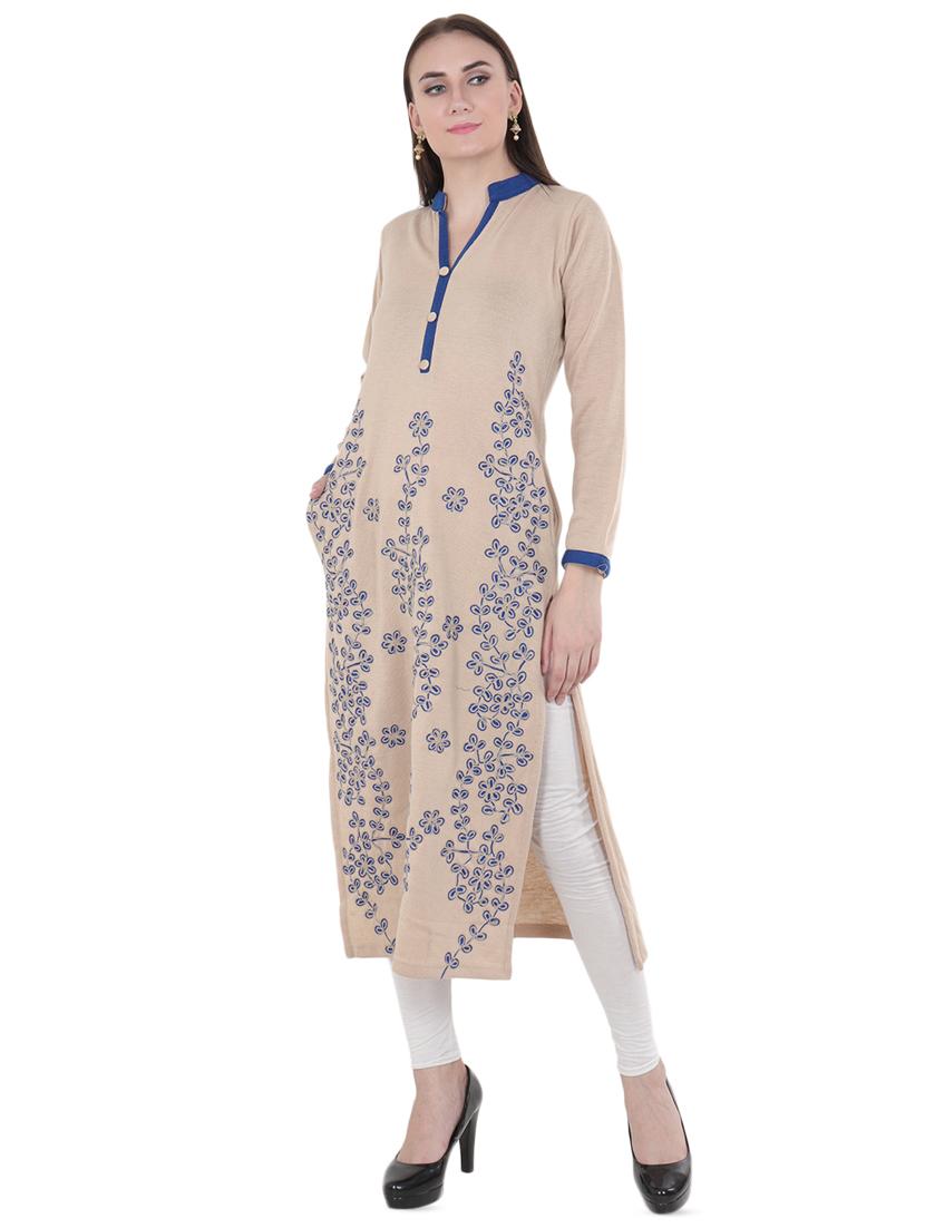 printed woolen kurta - 16633713 - Zoom Image - 2