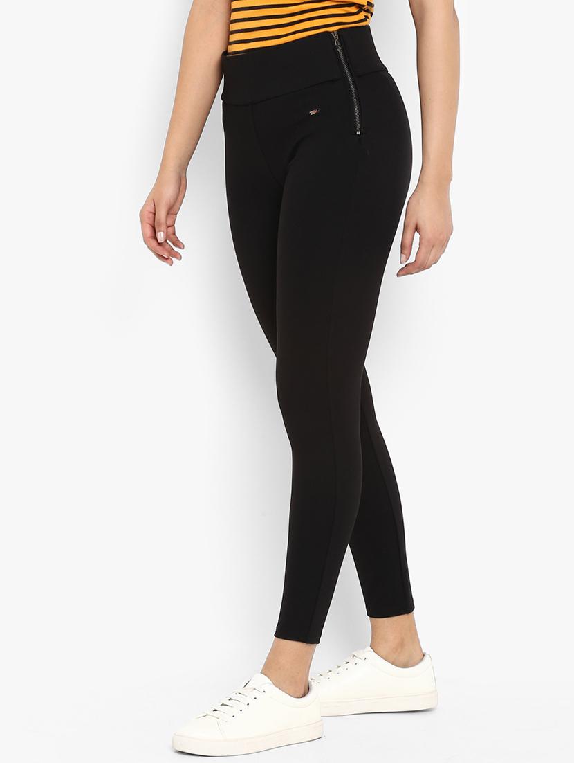 high rise solid zipper detail jeggings - 16633804 - Zoom Image - 2