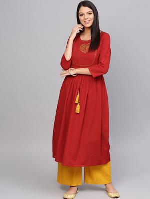 embroidered a-line kurta - 16634152 - Standard Image - 2