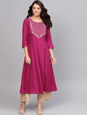 zari embroidered a-line kurta - 16634218 - Standard Image - 2
