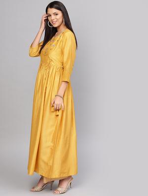 embroidered silk fit & flare kurta with zari work dupatta set - 16634283 - Standard Image - 2