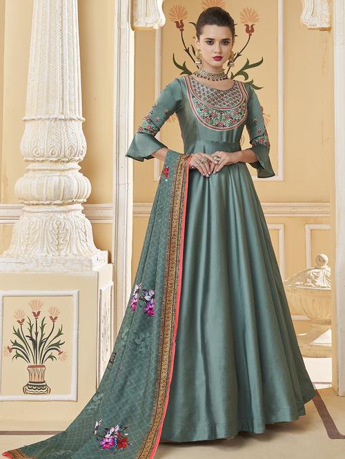 zardosi work semi-stitched suit - 16634408 - Standard Image - 1