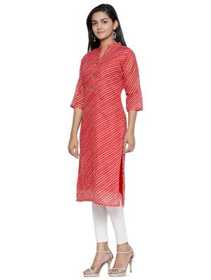 red cotton straight kurta - 16634524 - Standard Image - 2