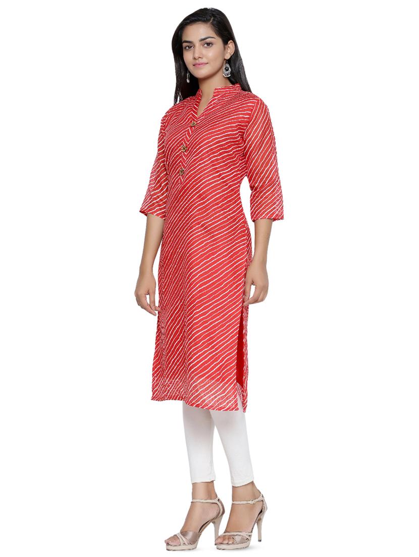red cotton straight kurta - 16634524 - Zoom Image - 2