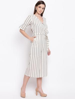 tie front striped jumpsuit - 16635165 - Standard Image - 2