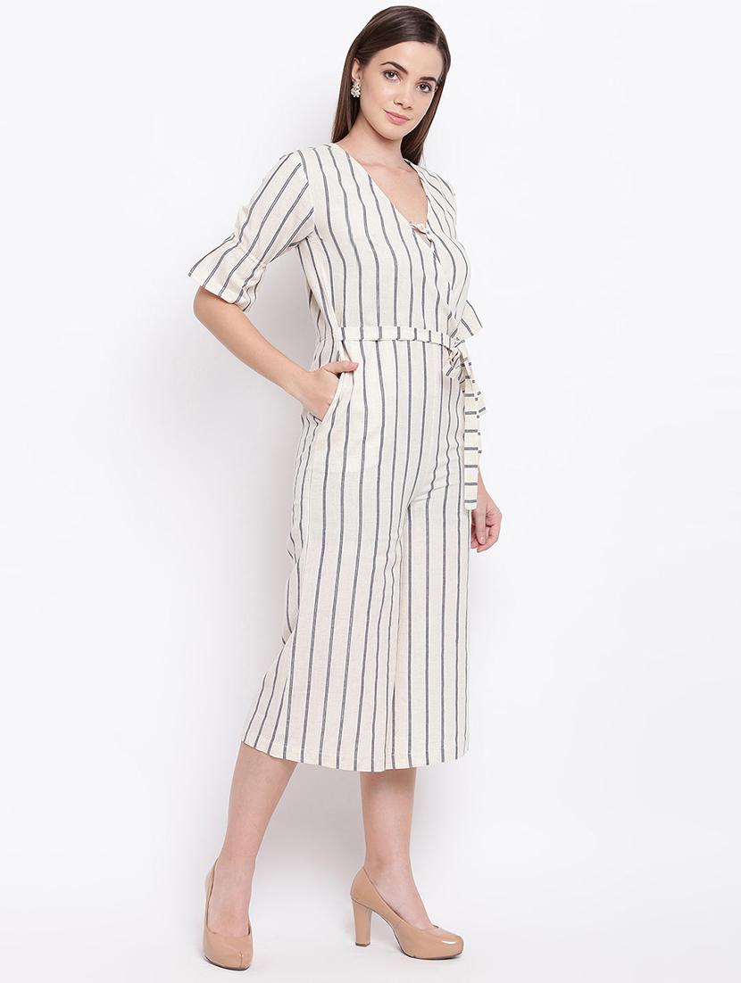 tie front striped jumpsuit - 16635165 - Zoom Image - 2