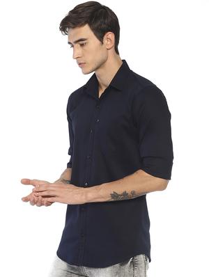 navy blue solid casual shirt - 16635225 - Standard Image - 2