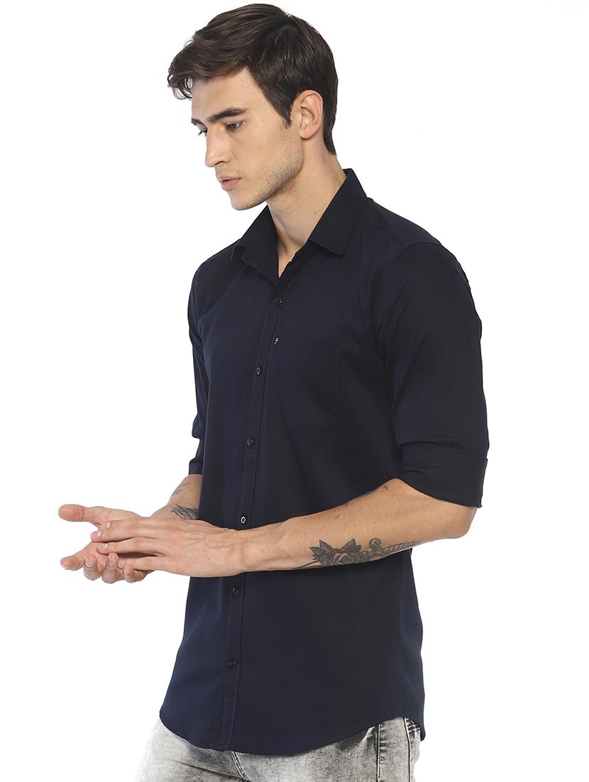 navy blue solid casual shirt - 16635225 - Zoom Image - 2