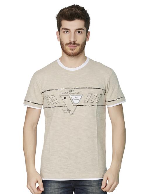 beige chest print t-shirt - 16636048 - Standard Image - 1