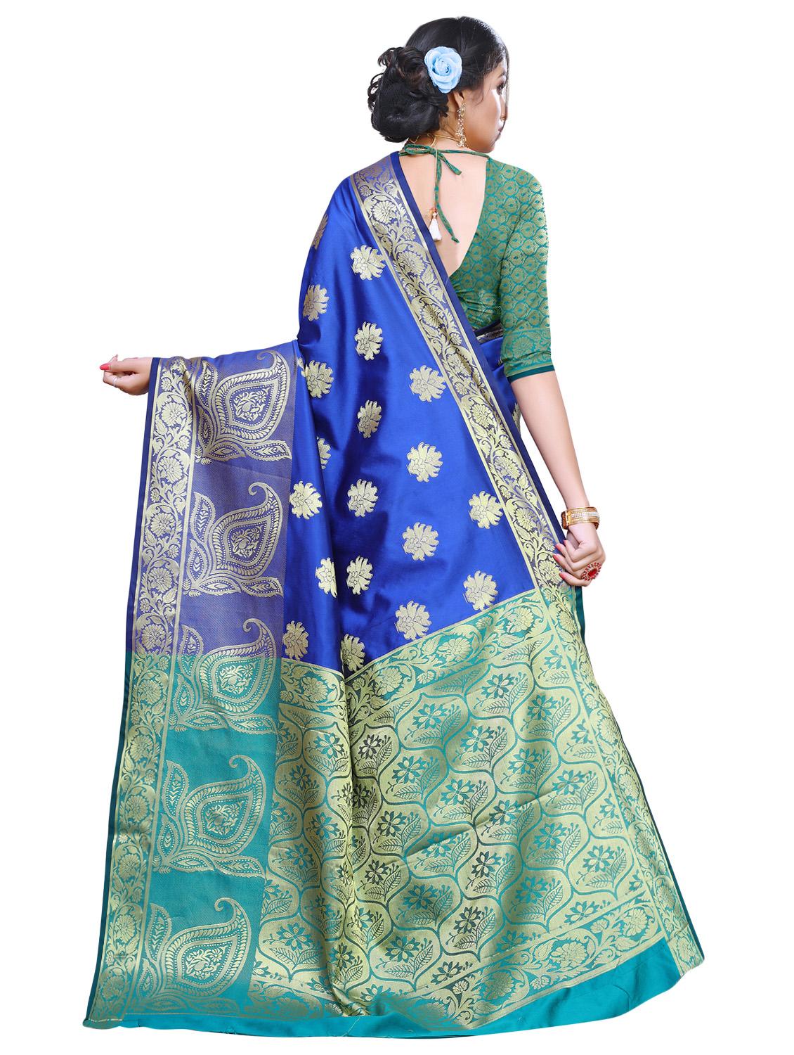 floral woven saree with blouse - 16636483 - Zoom Image - 2