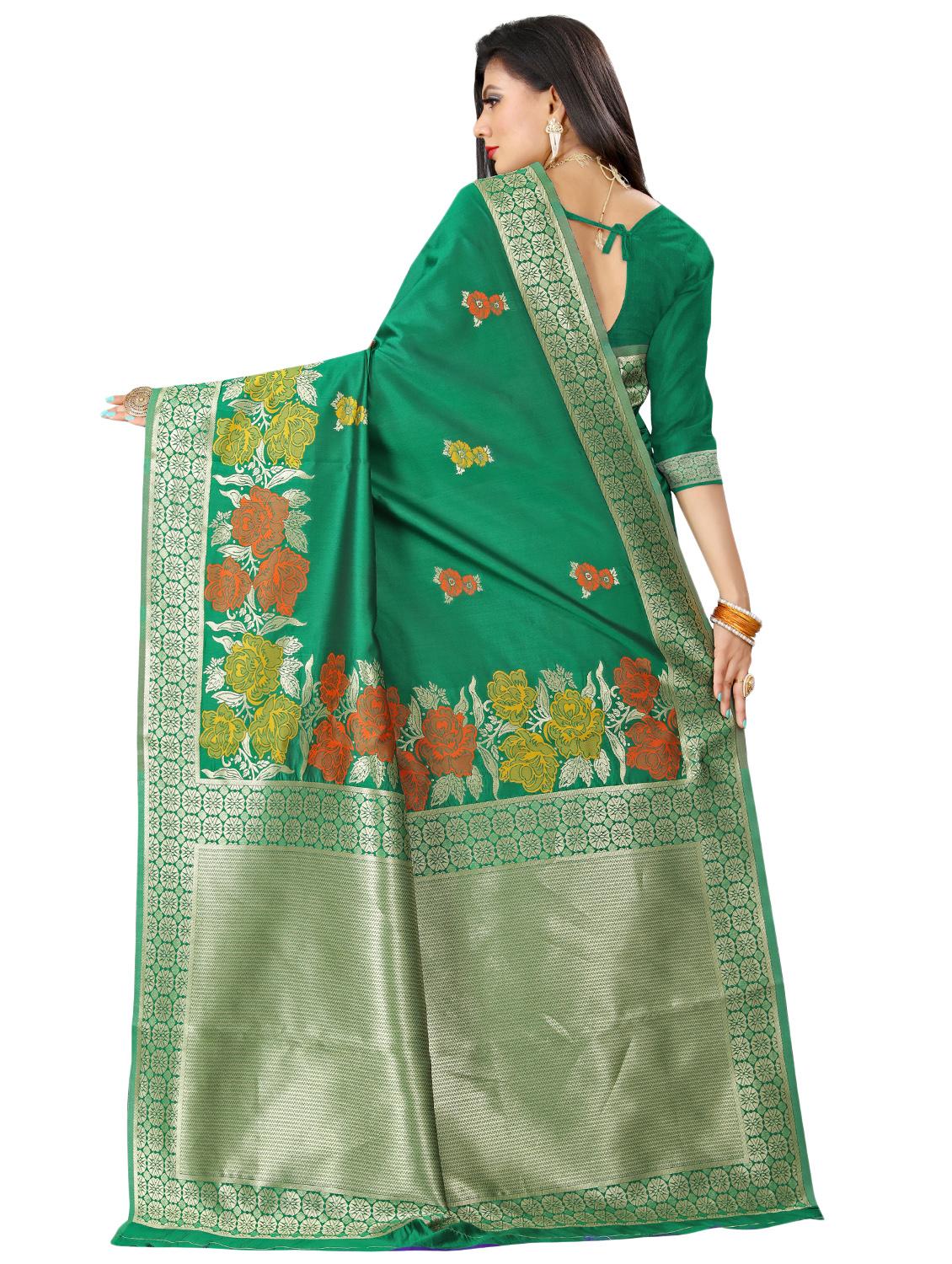 floral woven saree with blouse - 16636631 - Zoom Image - 2