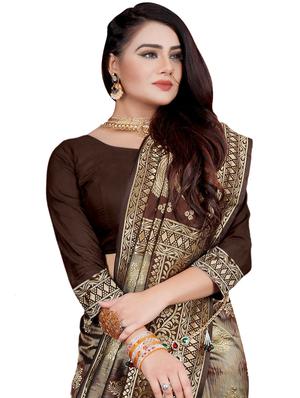 gold block woven saree with blouse - 16636738 - Standard Image - 2