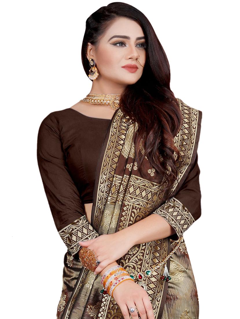gold block woven saree with blouse - 16636738 - Zoom Image - 2