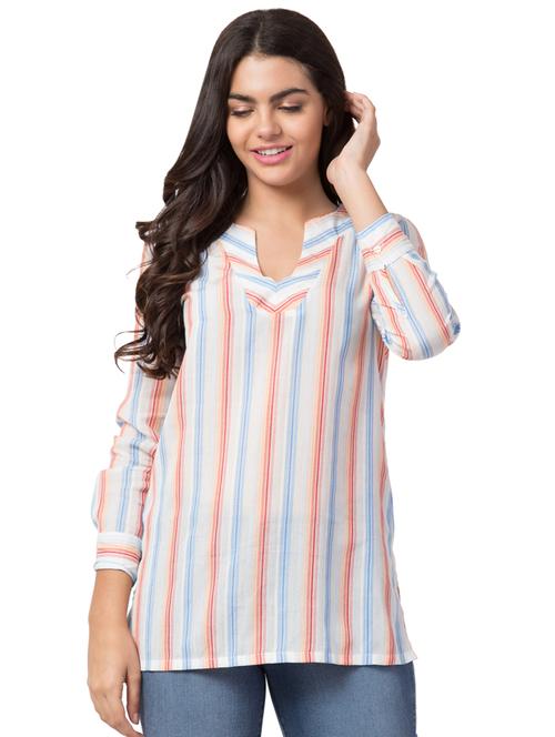 notch neck striped tunic - 16636963 - Very Small Image - 1