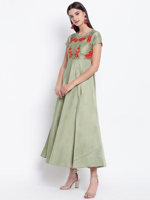 floral embroidered silk fit & flare ethnic dress - 16637168 - Standard Image - 2