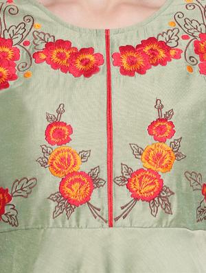 floral embroidered silk fit & flare ethnic dress - 16637168 - Standard Image - 5