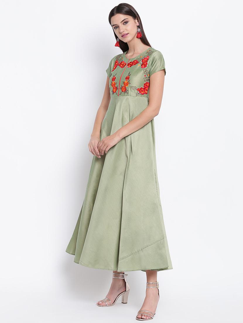 floral embroidered silk fit & flare ethnic dress - 16637168 - Zoom Image - 2