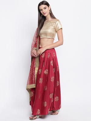 block printed a-line lehenga with choli & dupatta - 16637174 - Standard Image - 2