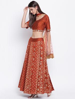 foil printed a-line lehenga choli with dupatta - 16637175 - Standard Image - 2