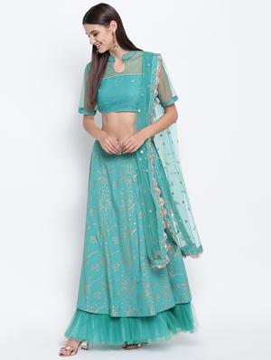 foil printed a-line lehenga choli with dupatta - 16637177 - Standard Image - 2