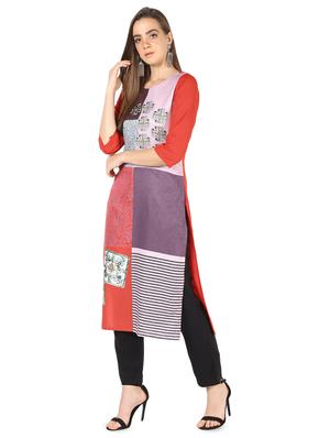 printed color block straight kurta - 16637357 - Standard Image - 2