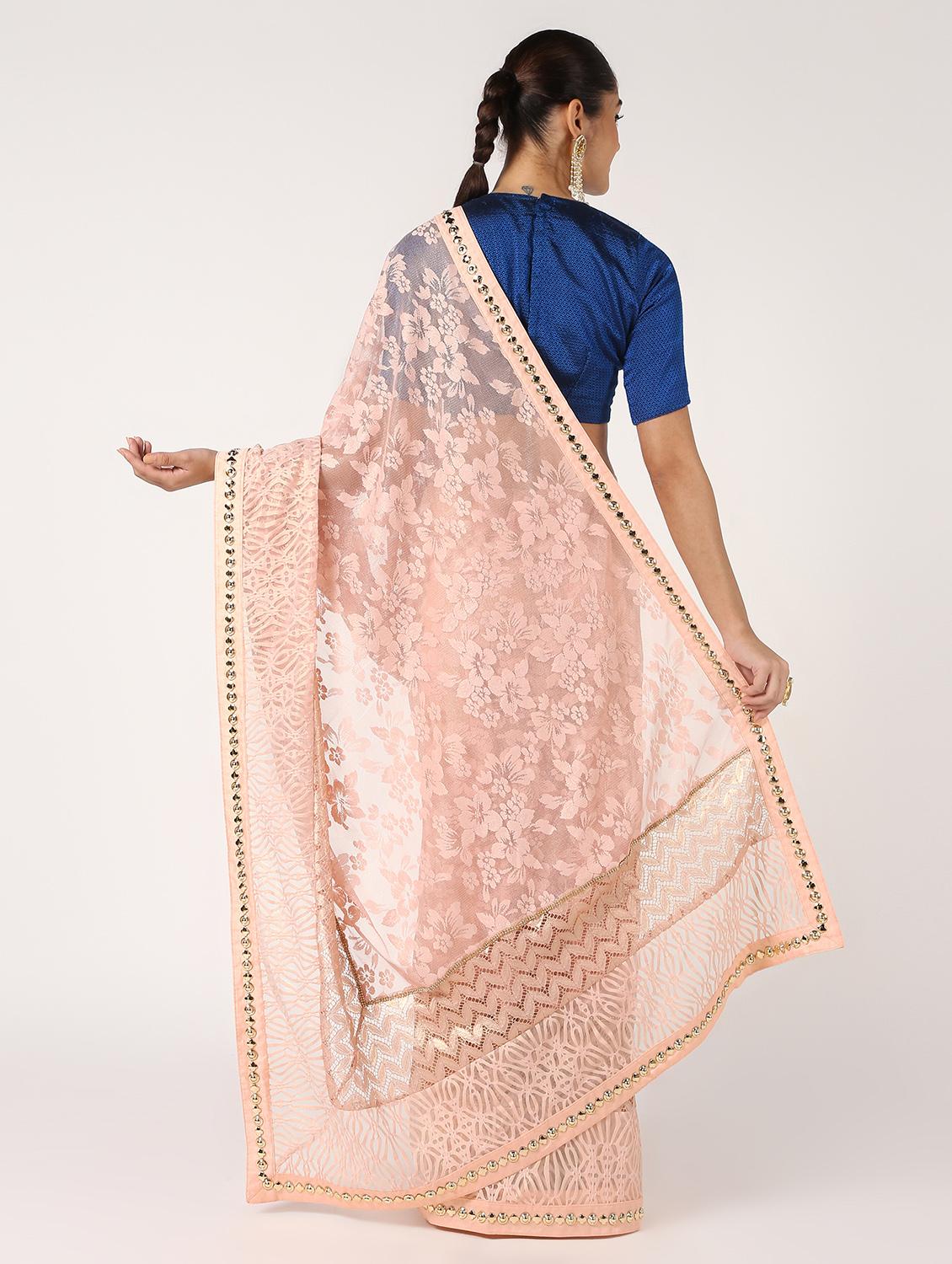 self-design net saree with blouse - 16637608 - Zoom Image - 2
