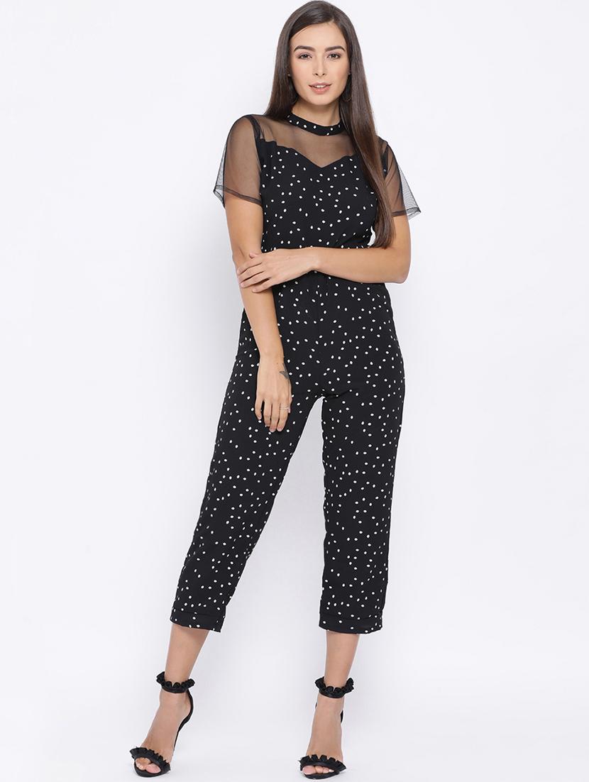 sheer panel polka dot jumpsuit - 16637894 - Zoom Image - 2