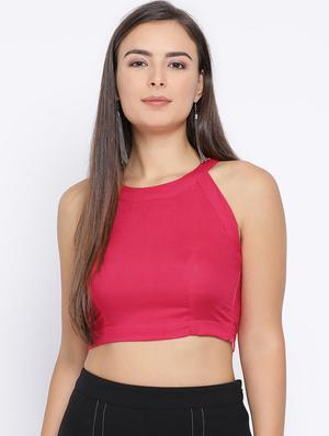 halter neck solid crop top - 16637904 - Standard Image - 2
