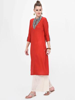 contrast straight kurta - 16638003 - Standard Image - 2