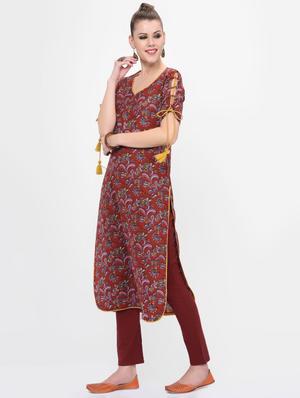 floral sleeves detail kurta - 16638012 - Standard Image - 2