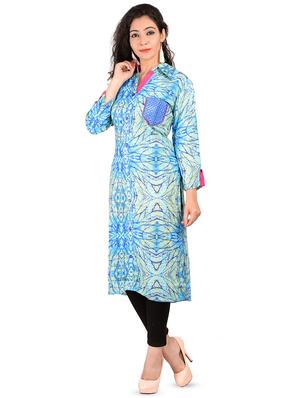 turquoise printed straight kurta - 16638711 - Standard Image - 2
