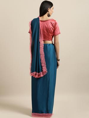 contrast lace plain saree with blouse - 16640339 - Standard Image - 2