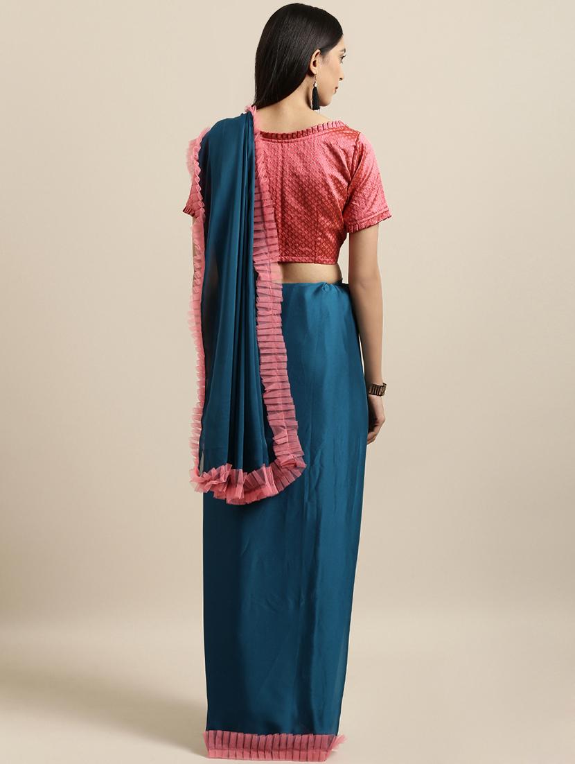 contrast lace plain saree with blouse - 16640339 - Zoom Image - 2
