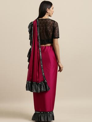 mirror work ruffled saree with blouse - 16640340 - Standard Image - 2