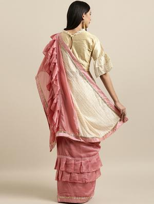 checkered ruffled saree with blouse - 16640341 - Standard Image - 2