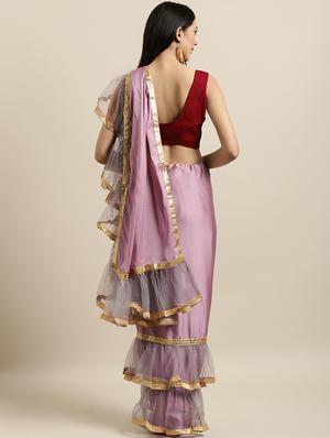 gota patti ruffled plain saree with blouse - 16640343 - Standard Image - 2