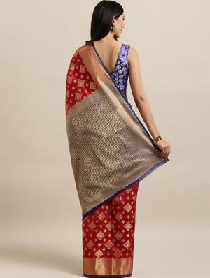 self-design banarasi saree with blouse - 16641204 - Standard Image - 2