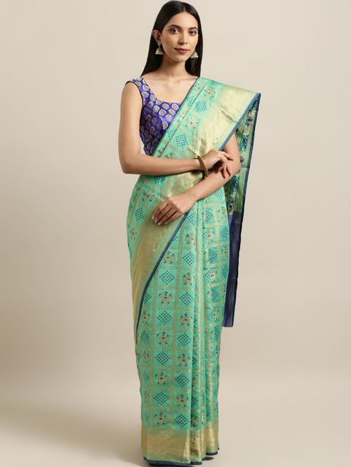 self-design banarasi saree with blouse - 16641236 - Standard Image - 1