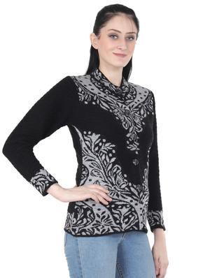 mandarin neck floral wool cardigan - 16641302 - Standard Image - 2