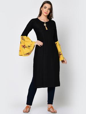 bell sleeve solid contrast kurta - 16641593 - Standard Image - 2