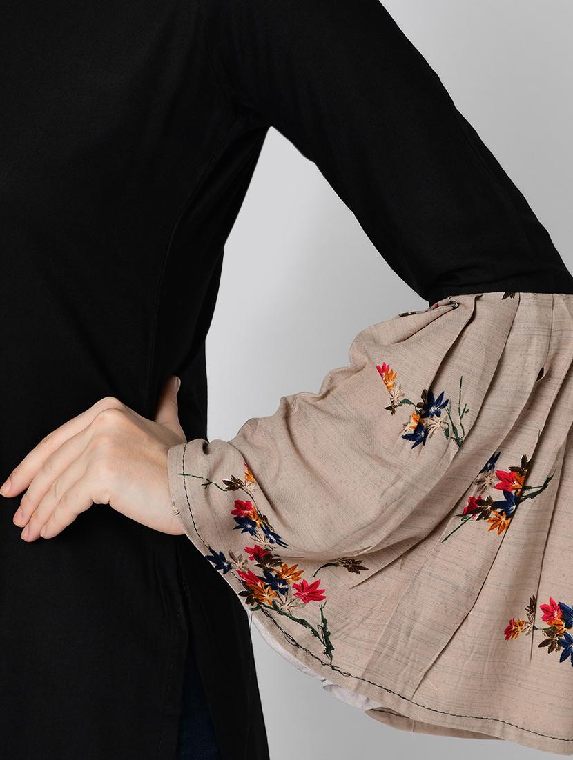bell sleeve solid contrast kurta - 16641596 - Zoom Image - 5