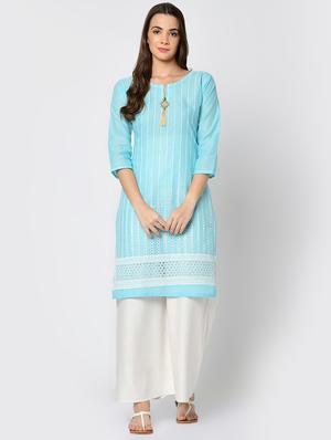 schiffli straight kurta - 16641598 - Standard Image - 2