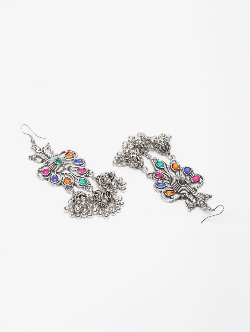 multi colored metal jhumka earring - 16641674 - Zoom Image - 2