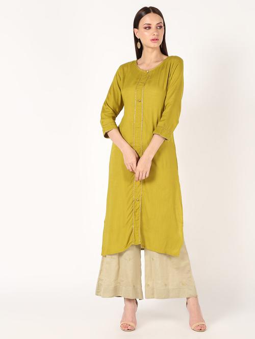 solid straight kurta with gota work - 16641694 - Standard Image - 1