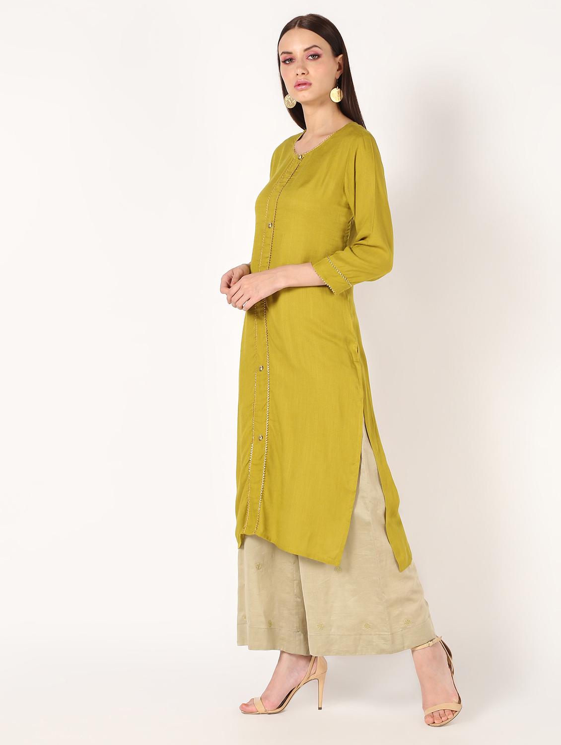 solid straight kurta with gota work - 16641694 - Zoom Image - 2