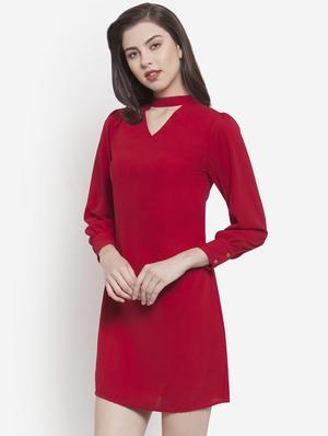 choker neck solid shift dress - 16641817 - Standard Image - 2